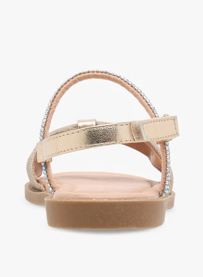 JUNIORS Girls Embellished Sandals with Hook and Loop Closure