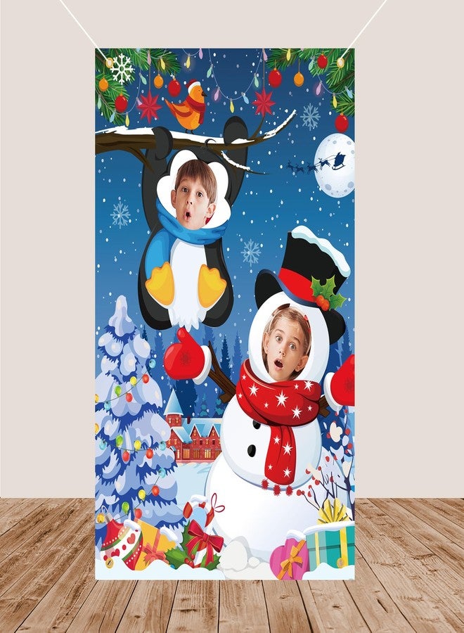 هواف لافتة تصوير رجل الثلج على شكل بطريق من HOWAF، دعائم وجه رجل الثلج والبطريق في الحفرة، لافتة خلفية مضحكة لدعائم التصوير في عيد الميلاد لتزيين حفلات عطلة عيد الميلاد - Image 1