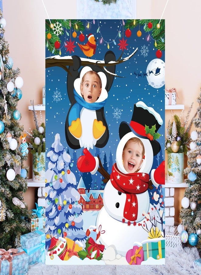 هواف لافتة تصوير رجل الثلج على شكل بطريق من HOWAF، دعائم وجه رجل الثلج والبطريق في الحفرة، لافتة خلفية مضحكة لدعائم التصوير في عيد الميلاد لتزيين حفلات عطلة عيد الميلاد - Image 4
