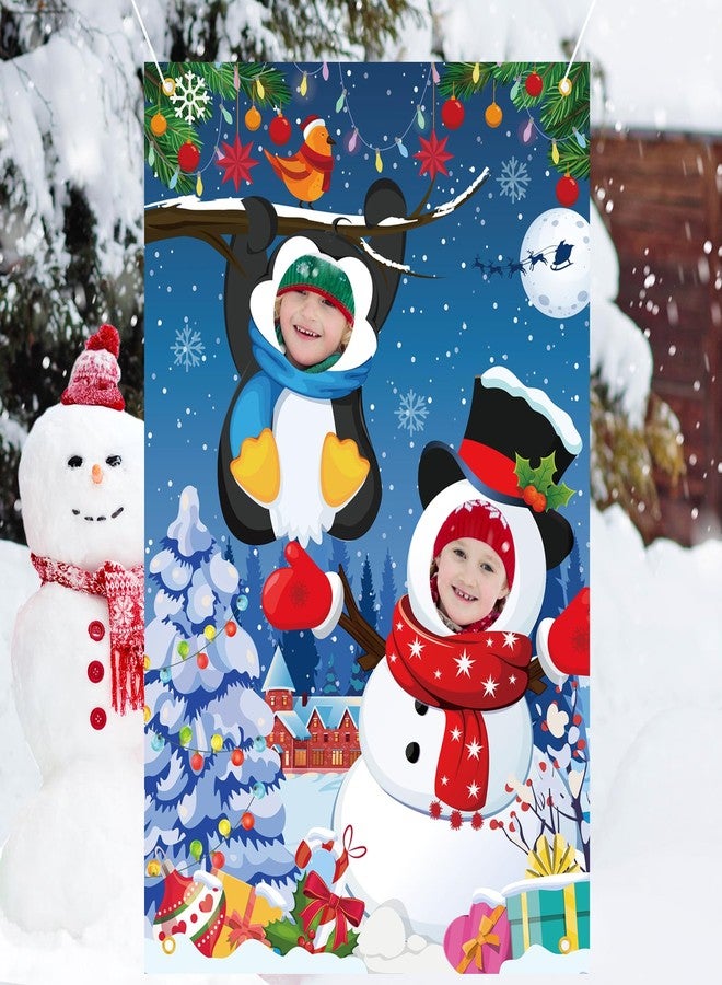 هواف لافتة تصوير رجل الثلج على شكل بطريق من HOWAF، دعائم وجه رجل الثلج والبطريق في الحفرة، لافتة خلفية مضحكة لدعائم التصوير في عيد الميلاد لتزيين حفلات عطلة عيد الميلاد - Image 5