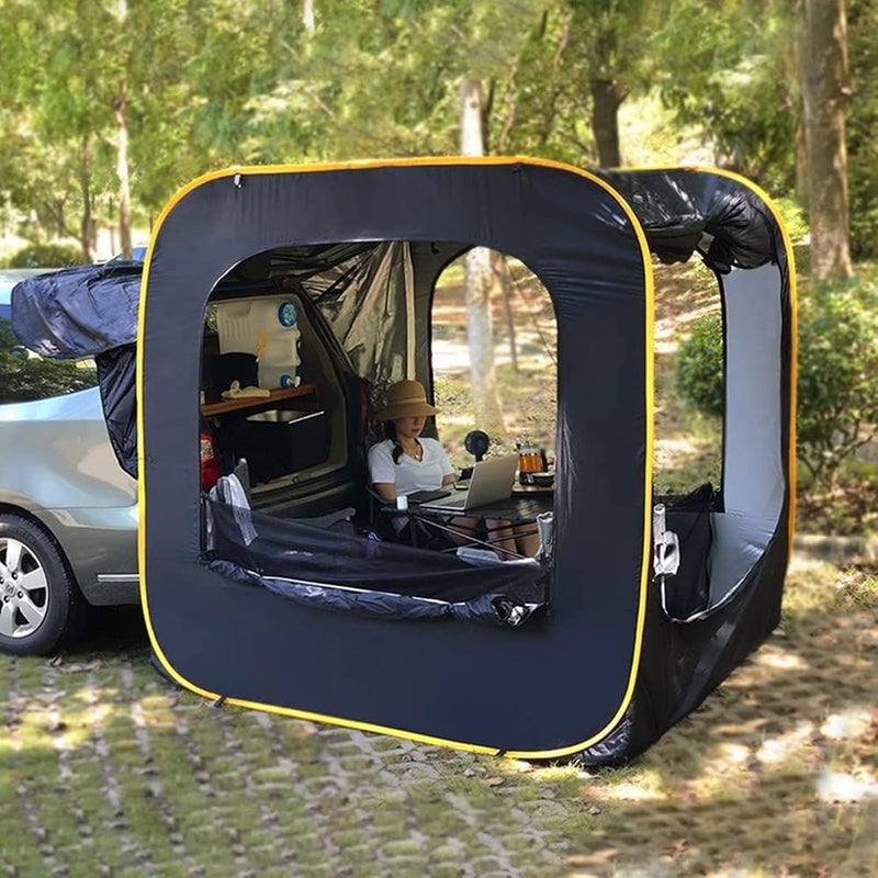 ARAST Car Awning Sun Shelter, Portable Waterproof Roof Top Tent Car Canopy - SUV Trunk Tent Car Tail Tent with Big Screen & Extendable Awning (Black 200X200X196CM) LEOWE - Image 1