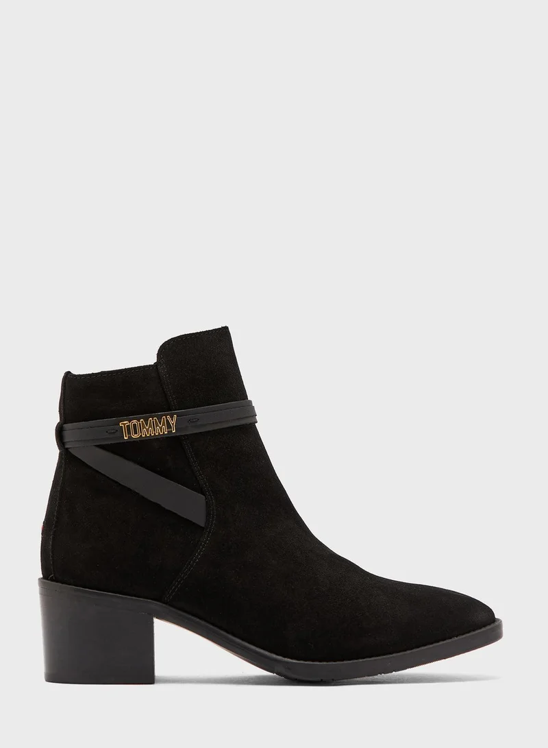 TOMMY HILFIGER Block Branding Suede Ankle Boot