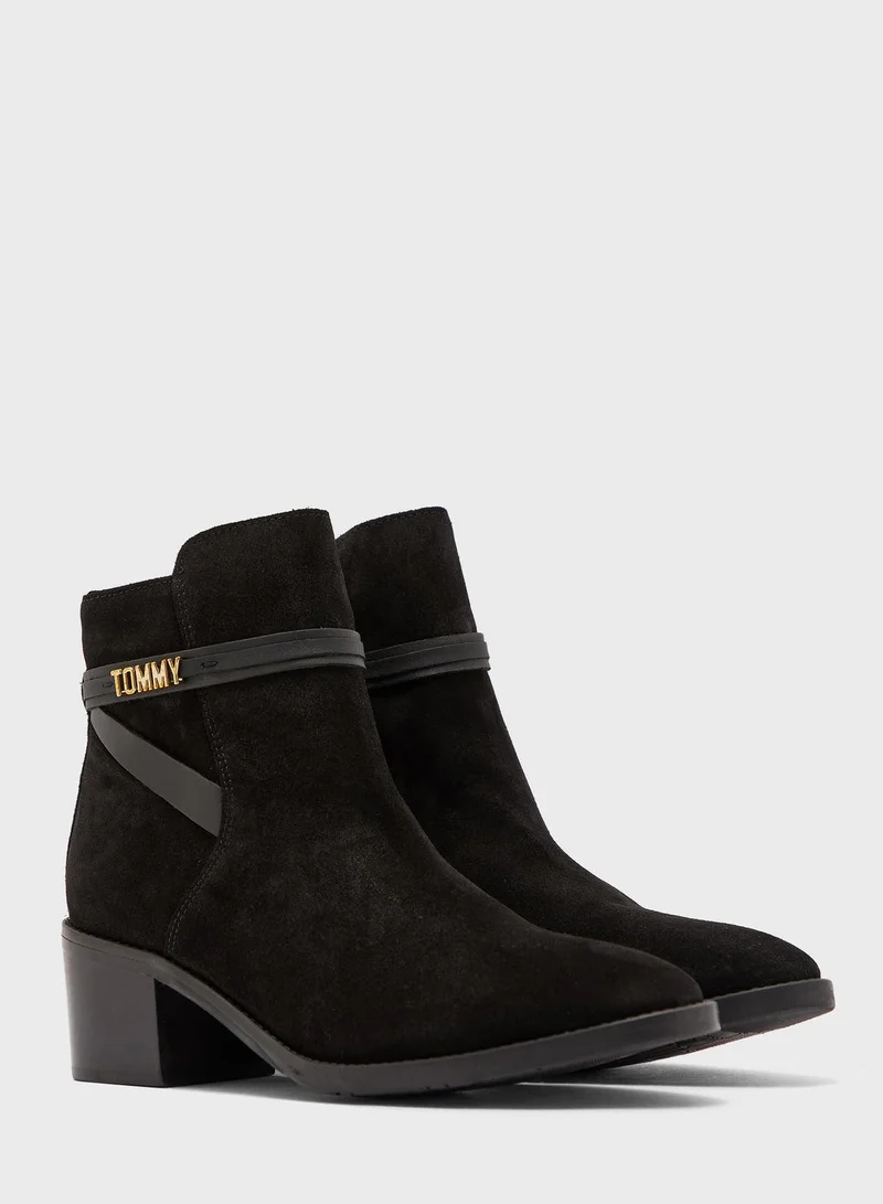 TOMMY HILFIGER Block Branding Suede Ankle Boot