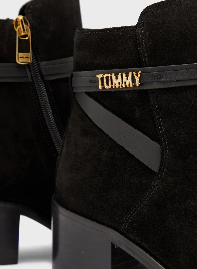 TOMMY HILFIGER Block Branding Suede Ankle Boot