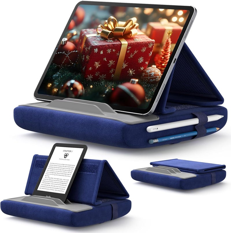 jsaux Tablet Pillow Stand, Tablet Stand Holder Dock for Lap, Bed and Desk Compatible with iPad Pro 11 10.5 9.7 10.2 Air Mini, Kindle, Tablets, Phones, E-Reader, Books and More 4-11'' devices Navy Blue - Image 1