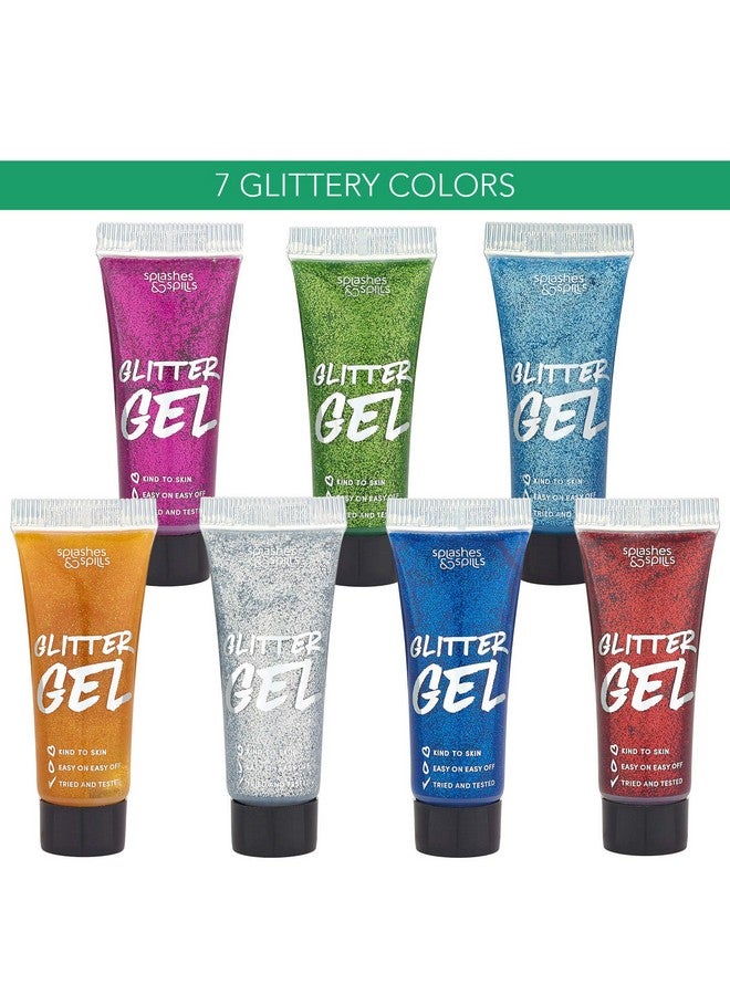 Splashes & Spills Body Glitter Paint Gel 7 Color Costume Set For Women Girls 10 Ml Tubes Holographic Shimmer Effect For Hair Body Face Great For Festival Costume Party Halloween By Splashes And Spills - Image 4