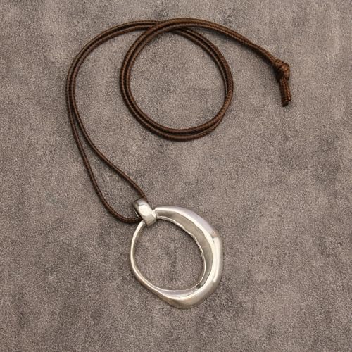 joymiao Boho Necklace for Women Silver Pendant Necklaces Chunky Circle Necklace Leather Cord Necklace Retro Style Jewelry - Image 5