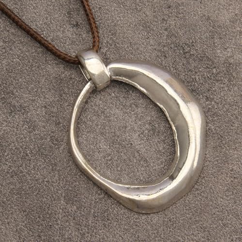 joymiao Boho Necklace for Women Silver Pendant Necklaces Chunky Circle Necklace Leather Cord Necklace Retro Style Jewelry - Image 4