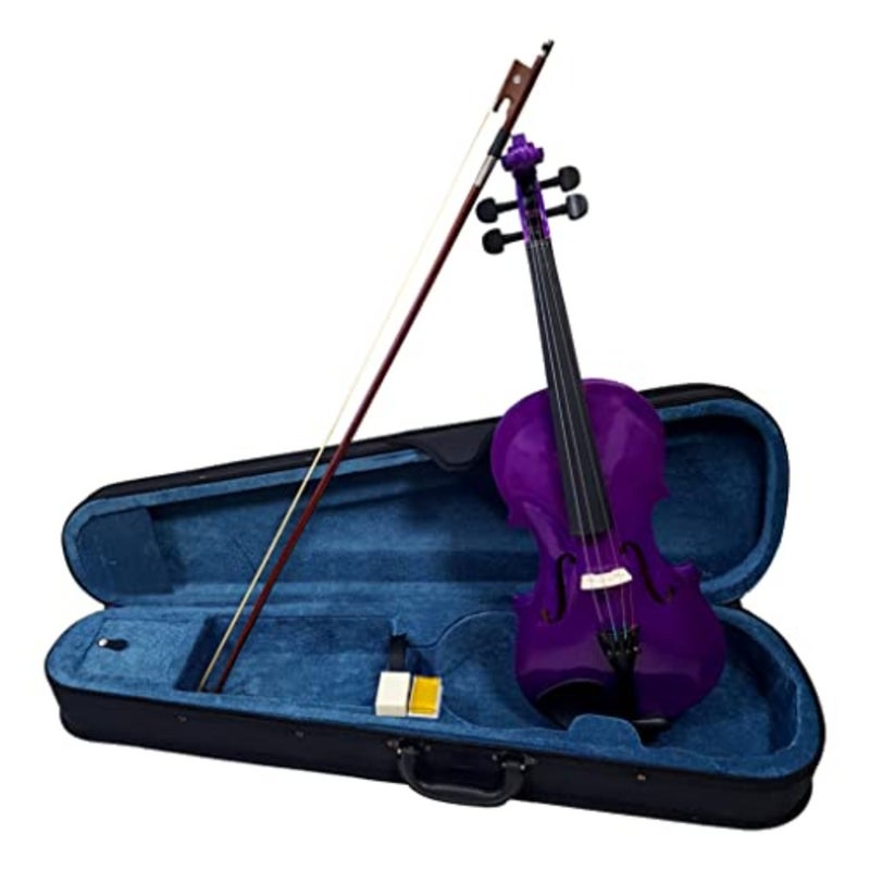 Coloured Violin 4/4 Full Size for Professional Practice, Solid Wood Body, Glossy Purple Finish, Includes Hardcase, Rosin, Bow Extra Strings - Image 2