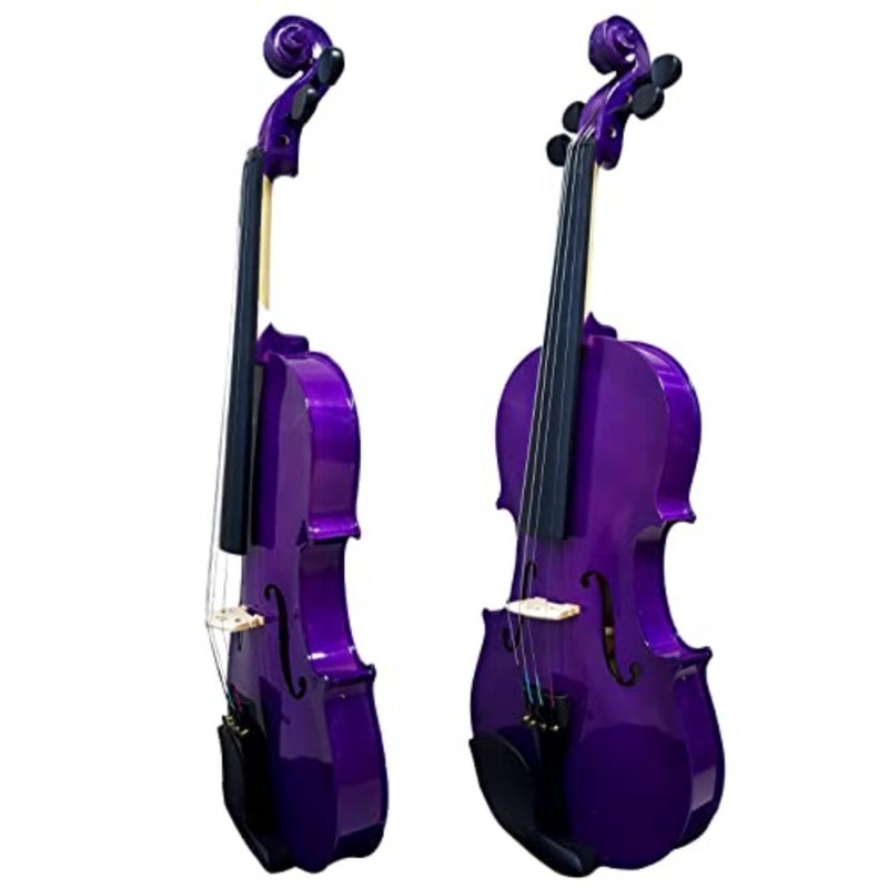 Coloured Violin 4/4 Full Size for Professional Practice, Solid Wood Body, Glossy Purple Finish, Includes Hardcase, Rosin, Bow Extra Strings - Image 4