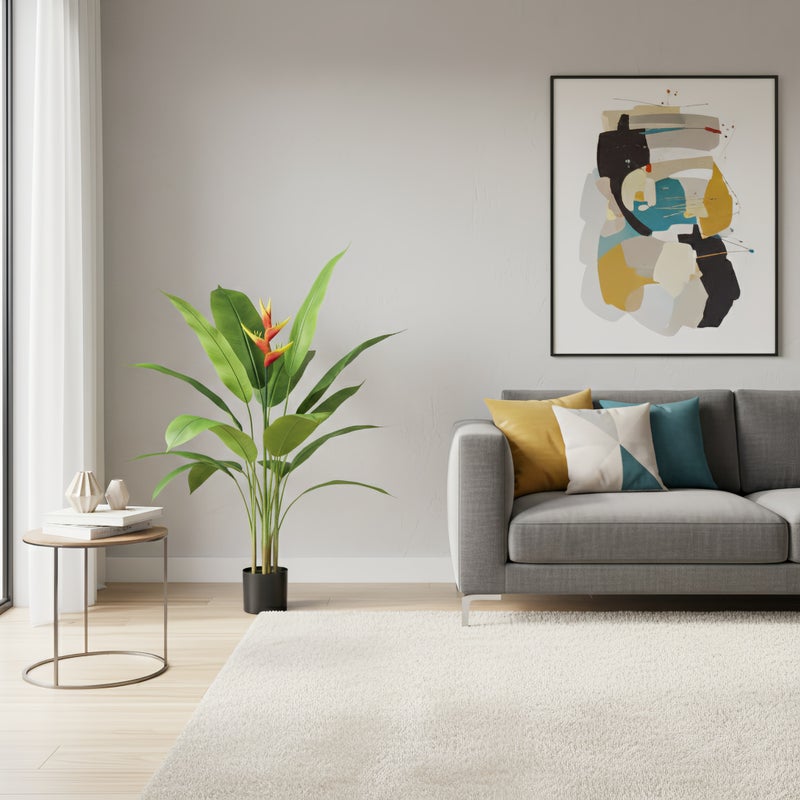 شاربدو طائر الجنة ، طوله 120 سم ، 10 أوراق ، نبات مصطنع أخضر في وعاء لتنظيم المناظر الطبيعية والديكور في الأماكن الداخلية والخارجية. - Image 3