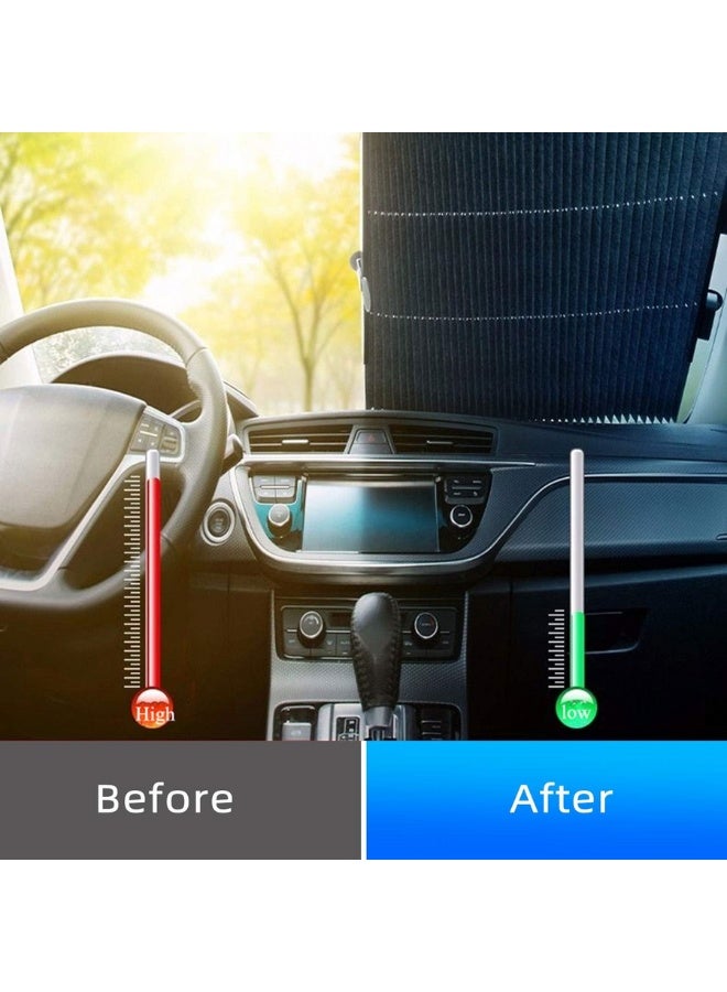Generic Retractable Windshield Sun Shade for Car, Large Sun Visor Protector Blocks 99% UV Rays to Keep Your Vehicle Cool, Auto Sunshade Fits Front Window of Various Models with Suction Cups - Length: 65  - Image 2