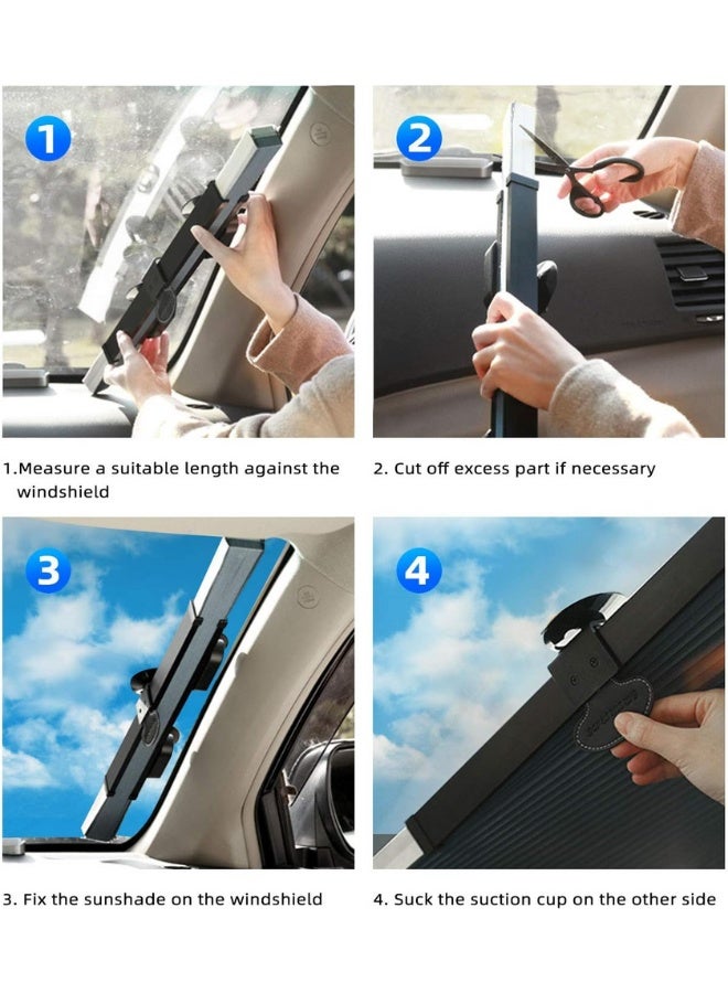 Generic Retractable Windshield Sun Shade for Car, Large Sun Visor Protector Blocks 99% UV Rays to Keep Your Vehicle Cool, Auto Sunshade Fits Front Window of Various Models with Suction Cups - Length: 65  - Image 4