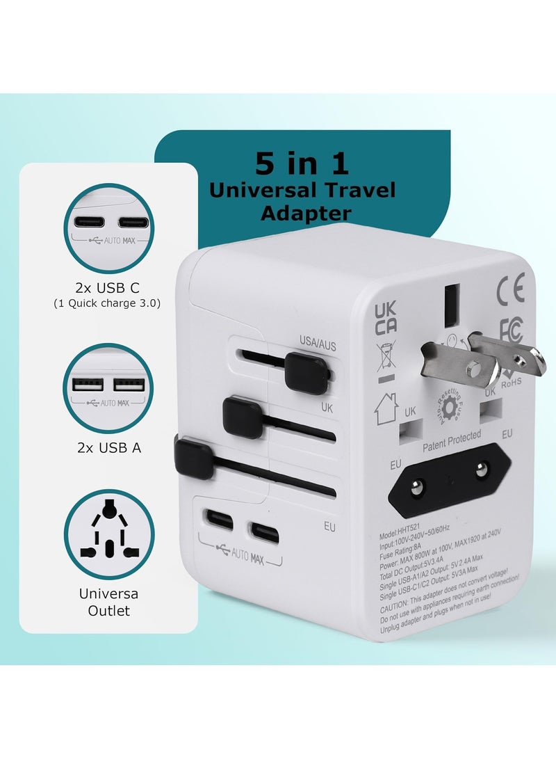 Faylor Universal Travel Adapter for High Power Devices, 8A Max 800–1980W, with 2 USB-A and 2 USB-C, International Travel Adapter, Travel Adapter Worldwide - Image 1
