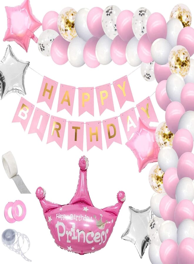 Secret Princess Happy Birthday Party Decorations Supplies,Princess Party Decorations Supplies and Confetti Balloons, Princess Crown and Latex Party Ballons (pink)