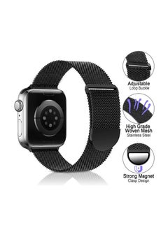 RiZOW RiZOW Milanese Metal Stainless Steel Mesh Loop Replacement Band Magnetic Clasp Compatible With Apple iWatch Band 7/6/5/4/3/2/1/SE 42mm/44mm/45mm, Black  - Image 3
