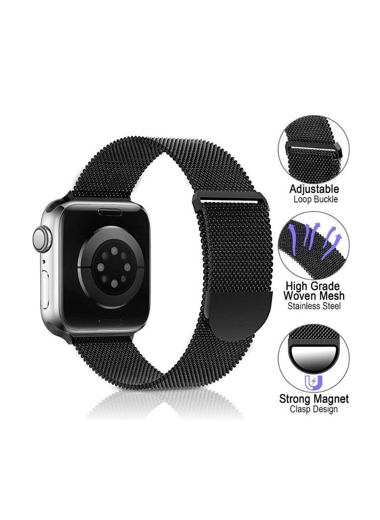 RiZOW RiZOW Milanese Metal Stainless Steel Mesh Loop Replacement Band Magnetic Clasp Compatible With Apple iWatch Band 7/6/5/4/3/2/1/SE 42mm/44mm/45mm, Black  - Image 3