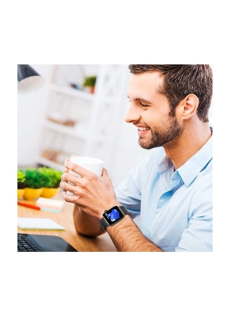 RiZOW RiZOW Milanese Metal Stainless Steel Mesh Loop Replacement Band Magnetic Clasp Compatible With Apple iWatch Band 7/6/5/4/3/2/1/SE 42mm/44mm/45mm, Black  - Image 5