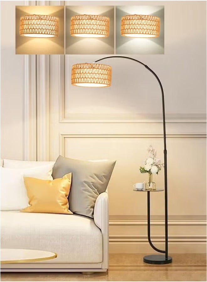 DOMUIK Modern Arc Rattan Floor Lamp with Shelves,Rustic Floor Standing Lamps with 180°Rotatable,Marble Base,Standing Lamp for Reading Working for Living Room Bedroom Office 180x100 cm  - Image 4