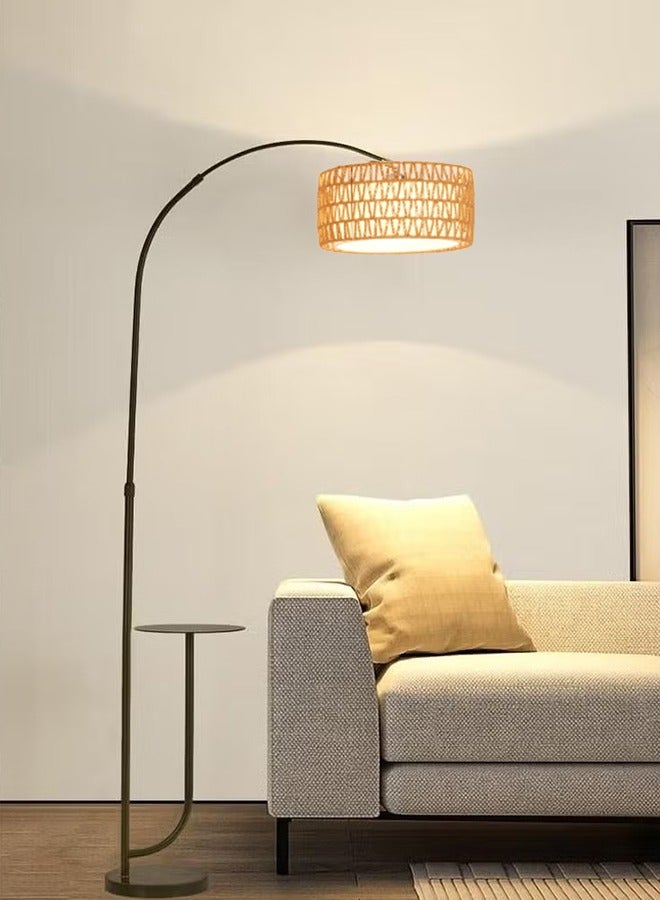 DOMUIK Modern Arc Rattan Floor Lamp with Shelves,Rustic Floor Standing Lamps with 180°Rotatable,Marble Base,Standing Lamp for Reading Working for Living Room Bedroom Office 180x100 cm  - Image 2