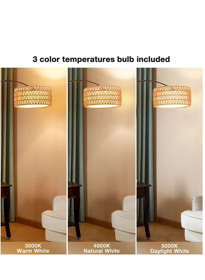 DOMUIK Modern Arc Rattan Floor Lamp with Shelves,Rustic Floor Standing Lamps with 180°Rotatable,Marble Base,Standing Lamp for Reading Working for Living Room Bedroom Office 180x100 cm  - Image 5