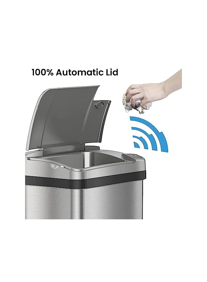 راكسوم سلة مهملات الحمام بمستشعر سعة 2.5 جالون مع فلتر للرائحة والعطور، سلة مهملات مستطيلة الشكل من الفولاذ المقاوم للصدأ (تعمل بالبطاريات أو محول تيار متردد، كلاهما غير متضمن) - Image 3