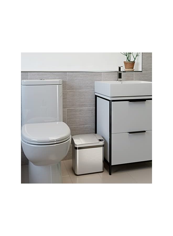 راكسوم سلة مهملات الحمام بمستشعر سعة 2.5 جالون مع فلتر للرائحة والعطور، سلة مهملات مستطيلة الشكل من الفولاذ المقاوم للصدأ (تعمل بالبطاريات أو محول تيار متردد، كلاهما غير متضمن) - Image 4