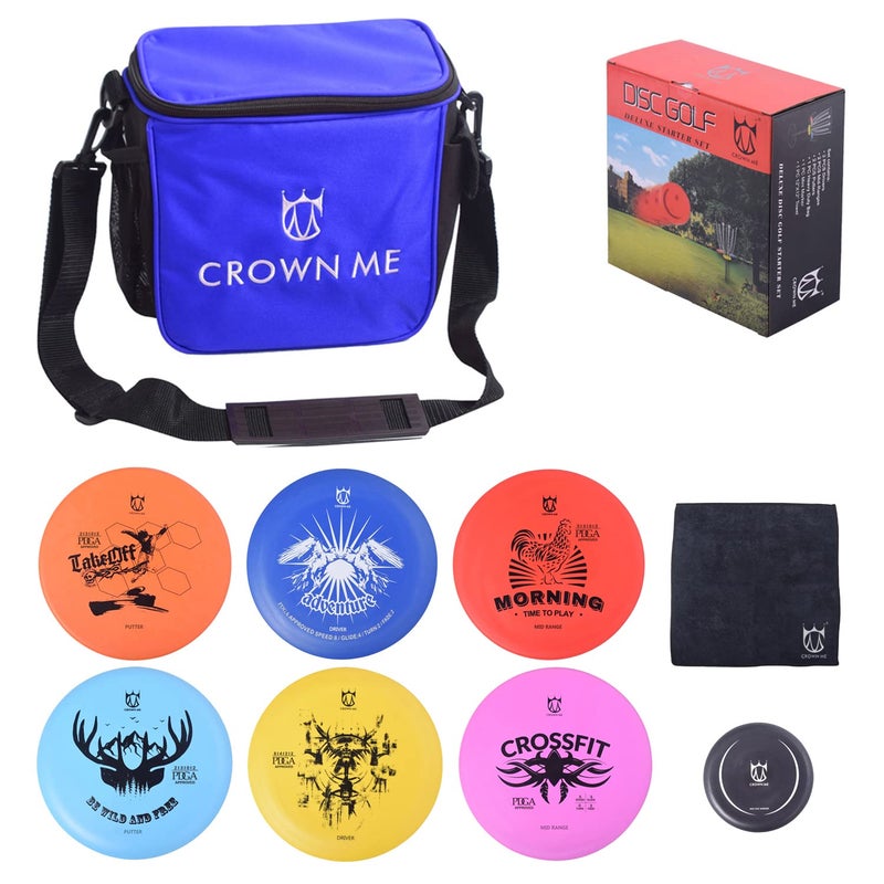 CROWN ME Disc Golf Starter Set,Disc Golf Set with 6 Discs, 1 Marker,1 Towel and Starter Disc Golf Bag Fairway Driver - Image 1