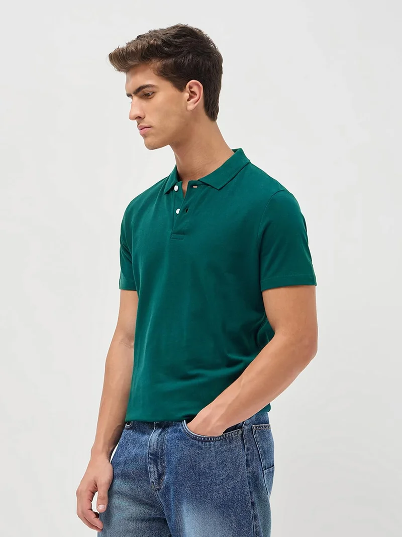 Urbano Fashion  Urbano Fashion Men's Teal Green Solid Regular Fit Half Sleeve Cotton Polo T-Shirt  | Best Price UAE
