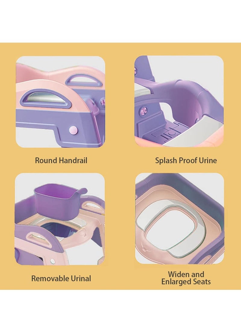 عربست مقعد تدريب على استخدام المرحاض، مع مقعد دواسة ودرج قابل للطي لمقعد المرحاض للأطفال الصغار، مع وسائد مضادة للانزلاق، 2 في 1 لتدريب الأطفال على استخدام المرحاض ولوحة مقاومة للرذاذ مناسبة للأولاد والبنات (أرجواني) - Image 4