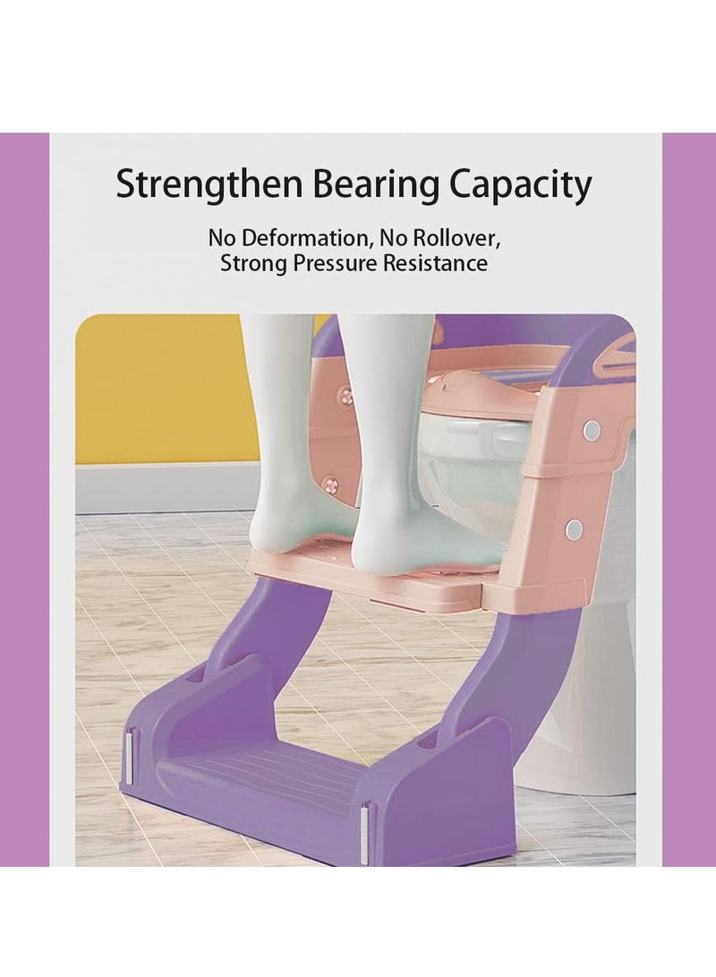 عربست مقعد تدريب على استخدام المرحاض، مع مقعد دواسة ودرج قابل للطي لمقعد المرحاض للأطفال الصغار، مع وسائد مضادة للانزلاق، 2 في 1 لتدريب الأطفال على استخدام المرحاض ولوحة مقاومة للرذاذ مناسبة للأولاد والبنات (أرجواني) - Image 3