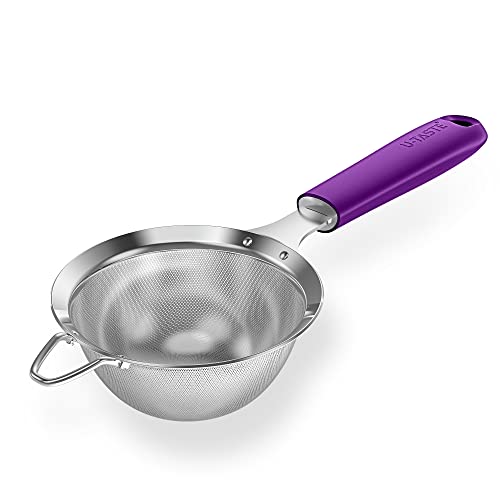 U-Taste 18/8 Stainless Steel Mesh Strainer: U-Taste 3.9 Inch Kitchen Fine Mesh Sieve Food Colander with Riveted Sturdy Silicone Handle and 30 Mesh Hole for Straining Flour, Quinoa, Tea, Juice (Purple) - Image 1