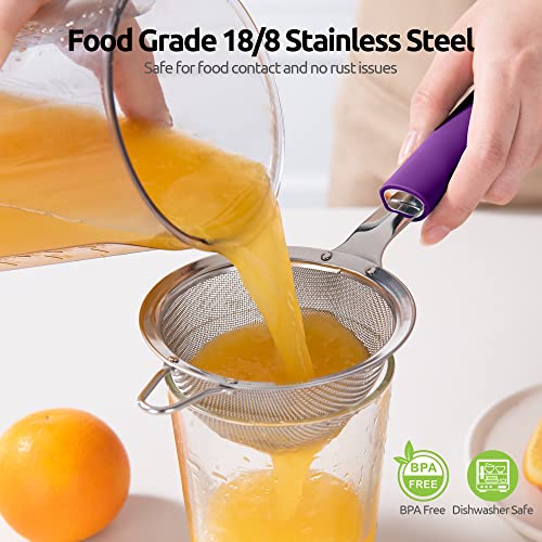 U-Taste 18/8 Stainless Steel Mesh Strainer: U-Taste 3.9 Inch Kitchen Fine Mesh Sieve Food Colander with Riveted Sturdy Silicone Handle and 30 Mesh Hole for Straining Flour, Quinoa, Tea, Juice (Purple) - Image 3