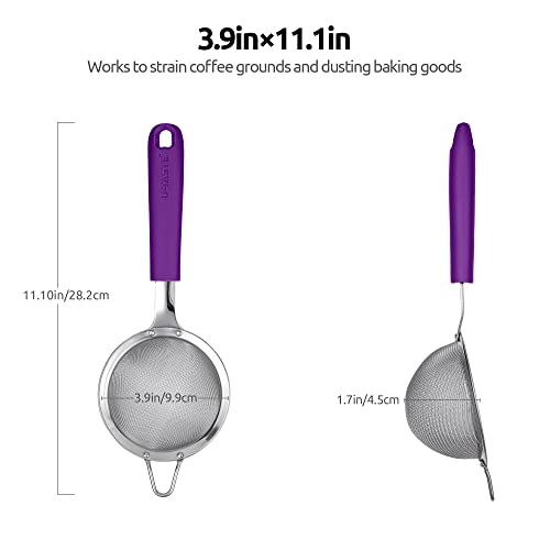 U-Taste 18/8 Stainless Steel Mesh Strainer: U-Taste 3.9 Inch Kitchen Fine Mesh Sieve Food Colander with Riveted Sturdy Silicone Handle and 30 Mesh Hole for Straining Flour, Quinoa, Tea, Juice (Purple) - Image 2