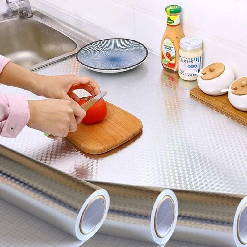 Dhavl House of Quirk Aluminum Plated Shelf Liner for Kitchen Cupboard Cabinets Self Adhesive Antifouling Antibacterial Drawer Shelve Liner Refrigerator Pad Mat Waterproof Silver 40 200 cm - Image 3