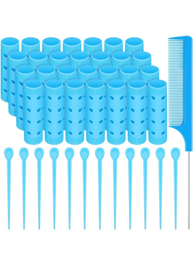 Syhood Small Size Hair Roller Includes 28 Plastic Smooth Hair Rollers 0.63 Inch/ 1.6 Cm Hair Curlers With Steel Pintail Comb For Short Hair Long Hair Hairdressing Styling Tools Blue - Image 1