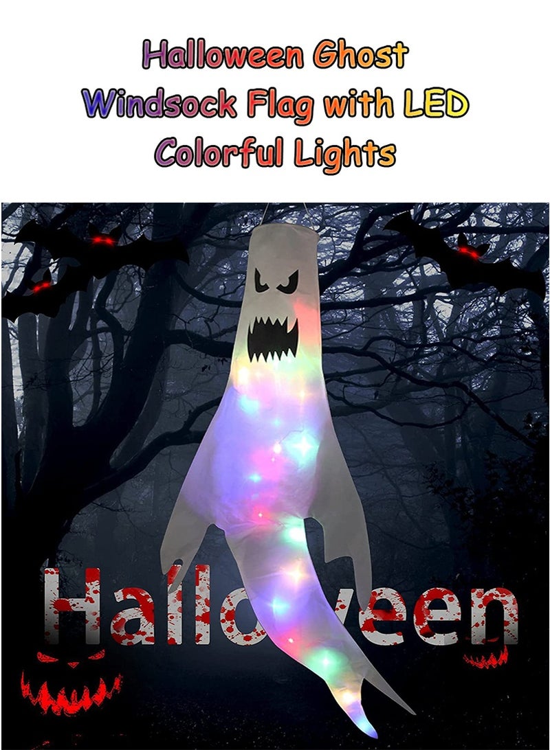 TAPIT 2PCS Halloween Windsocks, Halloween Ghost Windsock with Colorful LED Lights, Hanging Decoration Flying Ghost Flag Wind Socks for Halloween Home Outdoor Indoor Patio Haunted House Party - Image 2