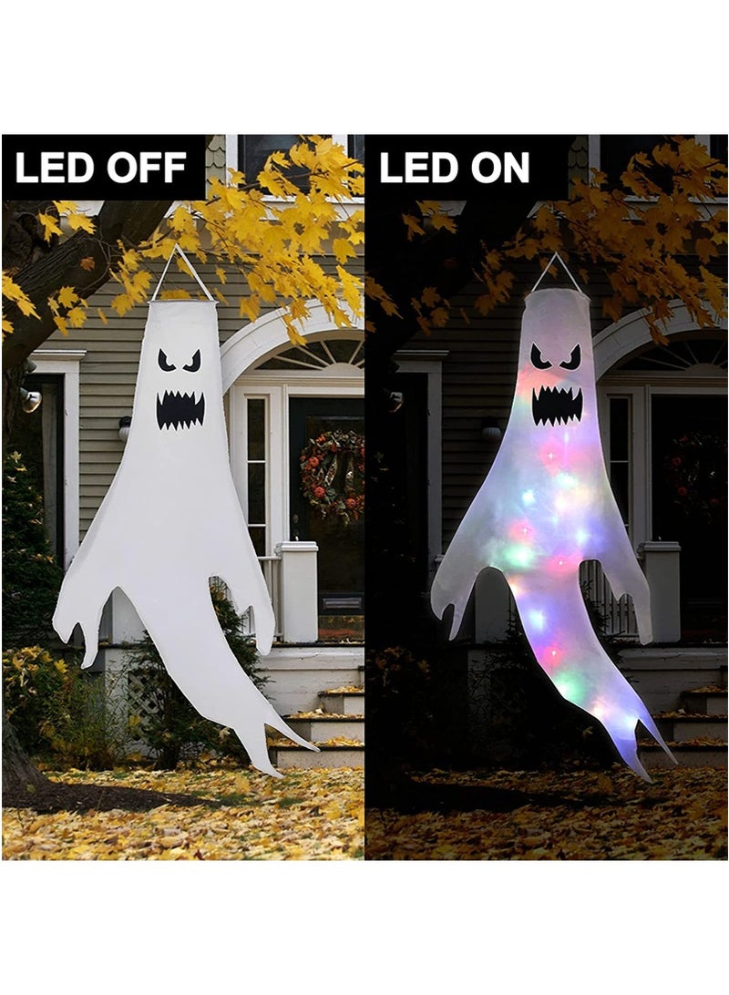 TAPIT 2PCS Halloween Windsocks, Halloween Ghost Windsock with Colorful LED Lights, Hanging Decoration Flying Ghost Flag Wind Socks for Halloween Home Outdoor Indoor Patio Haunted House Party - Image 5