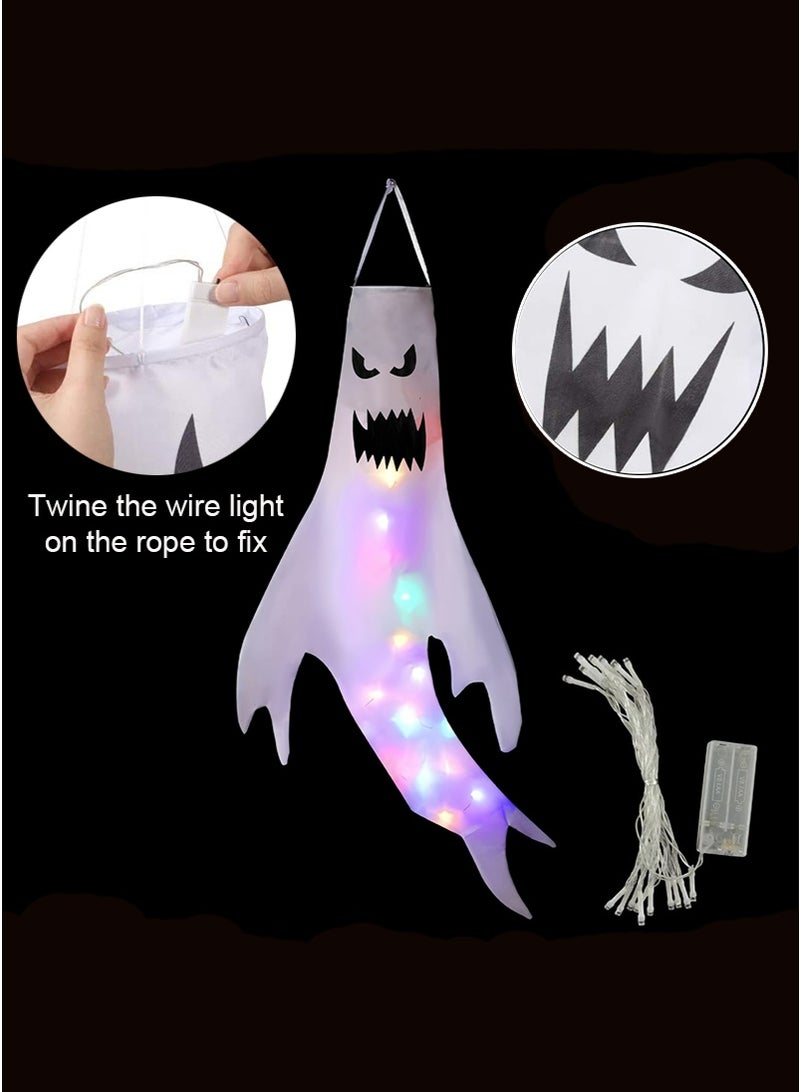 TAPIT 2PCS Halloween Windsocks, Halloween Ghost Windsock with Colorful LED Lights, Hanging Decoration Flying Ghost Flag Wind Socks for Halloween Home Outdoor Indoor Patio Haunted House Party - Image 4