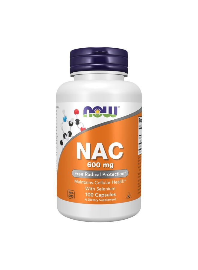 Now Foods NOW Supplements, NAC (N-Acetyl Cysteine) 600mg with Selenium & Molybdenum, 100 Veg Capsules - Image 1
