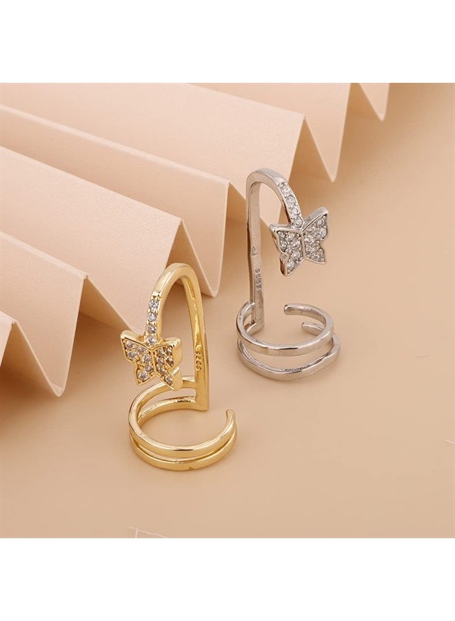 Rumtock Silver Butterfly Knuckle Nail Ring with Crystal Fingernail Opening Ring Nail Art Cap Jewelry for Women Girls 
