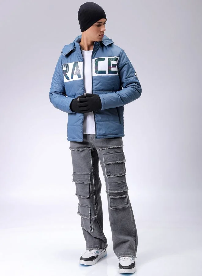 The Indian Garage Co Men Slim Fit Graphic Puffer Jackets