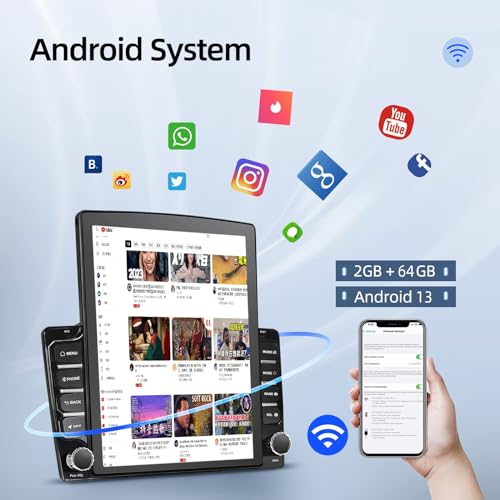 EKAT [2G+64G] راديو سيارة عمودي مزدوج دين بنظام أندرويد 13 مع كار بلاي و أندرويد أوتو لاسلكي/سلكي، شاشة لمس 9.7 بوصة، راديو وحدة رأس، هاي فاي/بلوتوث/تحكم في عجلة القيادة/نظام تحديد المواقع GPS + كاميرا خلفية AHD - Image 2
