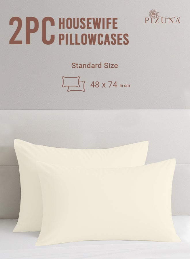 Pizuna Pure 100% Cotton Pillow Case 48 x 74 cm New Ivory, 400 Thread Count Soft Luxurious Long Staple Cotton Sateen Weave Pillow Cover (Cooling Pillowcase White- 2 PC) - Image 3