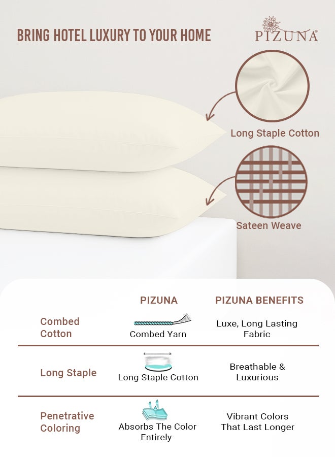 Pizuna Pure 100% Cotton Pillow Case 48 x 74 cm New Ivory, 400 Thread Count Soft Luxurious Long Staple Cotton Sateen Weave Pillow Cover (Cooling Pillowcase White- 2 PC) - Image 2