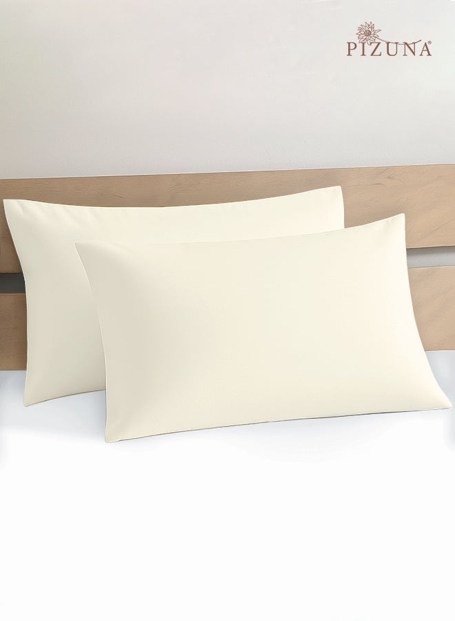 Pizuna Pure 100% Cotton Pillow Case 48 x 74 cm New Ivory, 400 Thread Count Soft Luxurious Long Staple Cotton Sateen Weave Pillow Cover (Cooling Pillowcase White- 2 PC) - Image 1