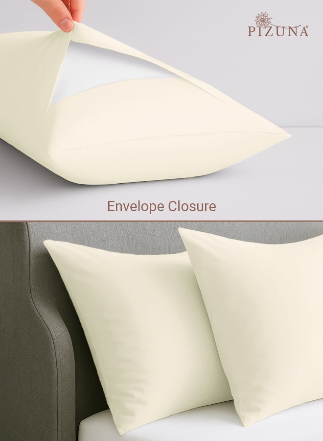 Pizuna Pure 100% Cotton Pillow Case 48 x 74 cm New Ivory, 400 Thread Count Soft Luxurious Long Staple Cotton Sateen Weave Pillow Cover (Cooling Pillowcase White- 2 PC) - Image 4
