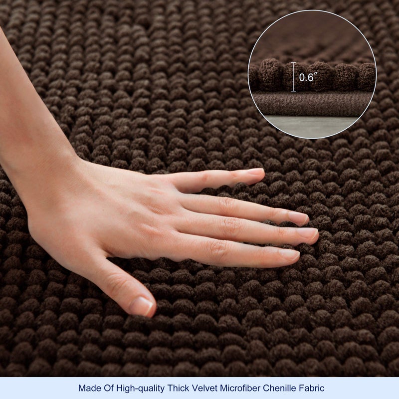 SUBRTEX Bathroom Rugs Chenille Bath Rug Soft Short Plush Bath Mat Soft Shower Mat Water Absorbent Shower Mat Quick Dry Machine Washable(Chocolate 16"" x 24"") - Image 4