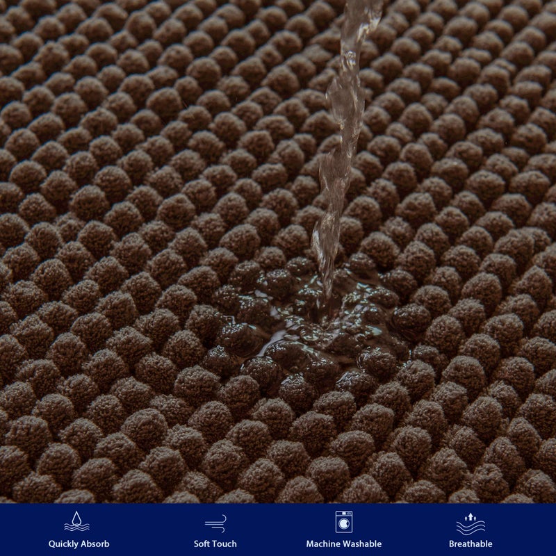 SUBRTEX Bathroom Rugs Chenille Bath Rug Soft Short Plush Bath Mat Soft Shower Mat Water Absorbent Shower Mat Quick Dry Machine Washable(Chocolate 16"" x 24"") - Image 5