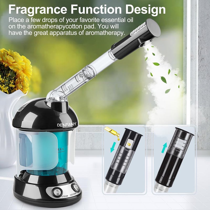 DENFANY Facial Steamer - DENFANY Nano Ionic Face Steamer with Extendable 360Â° Rotating Arm - Portable Facial Steamer for Personal Care at Home or Salo (Black) - Image 3